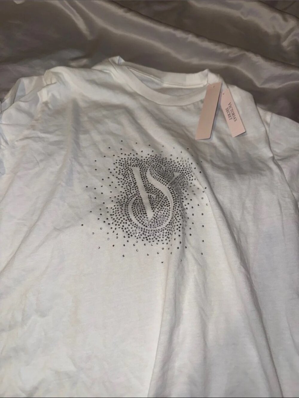Victoria's Secret White Logo Rhinestone Tee
